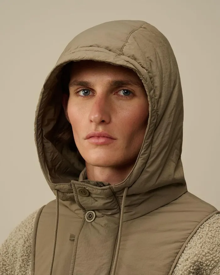 CP Company Jacket and Coats Polar Shell Mixed Hooded Jacket Vintage Khaki Beige 8211 Man
