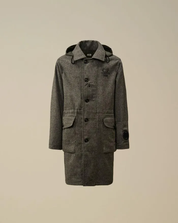 CP Company Jacket and Coats Shetland Twill Hooded Car Coat Anthracite Melange Grey 8211 Man CP Company Jacket and Coats Shetland Twill Hooded Car Coat Anthracite Melange Grey 8211 Man