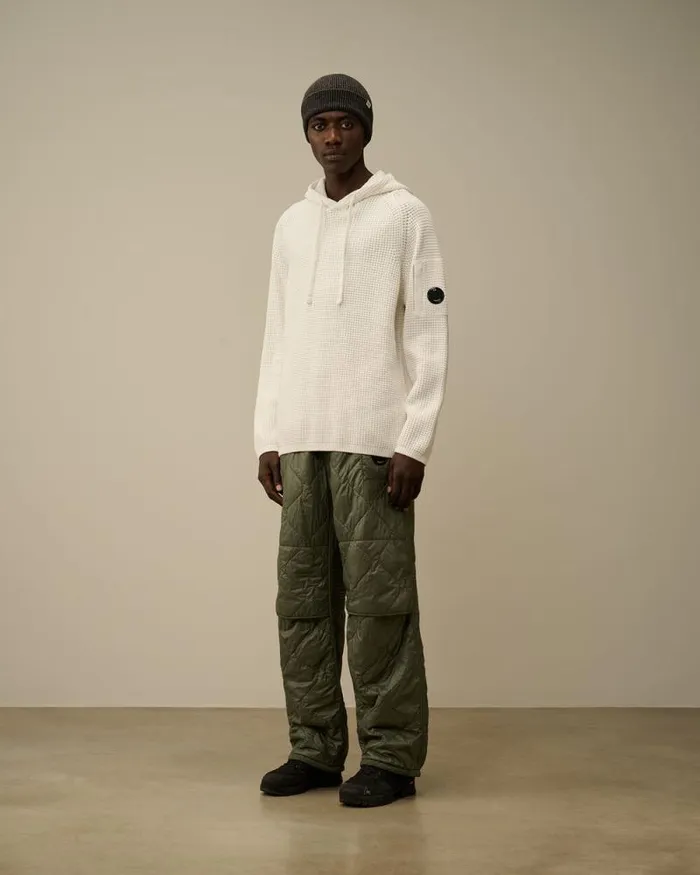 CP Company Jumpers Cotton Chenille Hooded Waffle Knit Gauze White 8211 Man