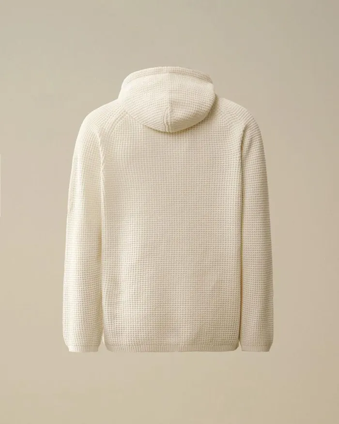 CP Company Jumpers Cotton Chenille Hooded Waffle Knit Gauze White 8211 Man