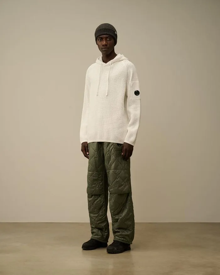 CP Company Jumpers Cotton Chenille Hooded Waffle Knit Gauze White 8211 Man