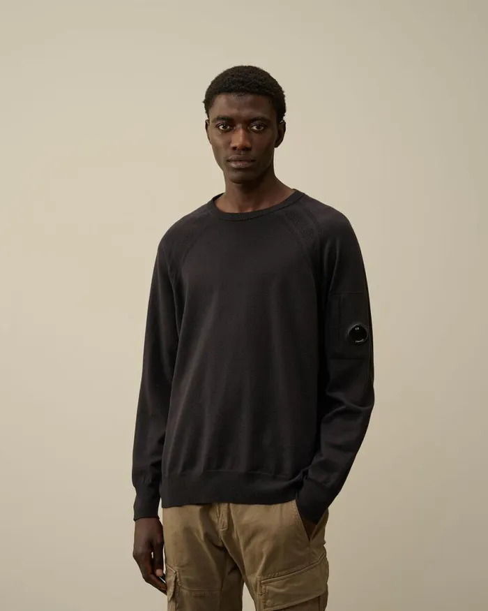 CP Company Jumpers Extra Fine Merino Wool Crew Neck Stitched Knit Black Sand 8211 Man