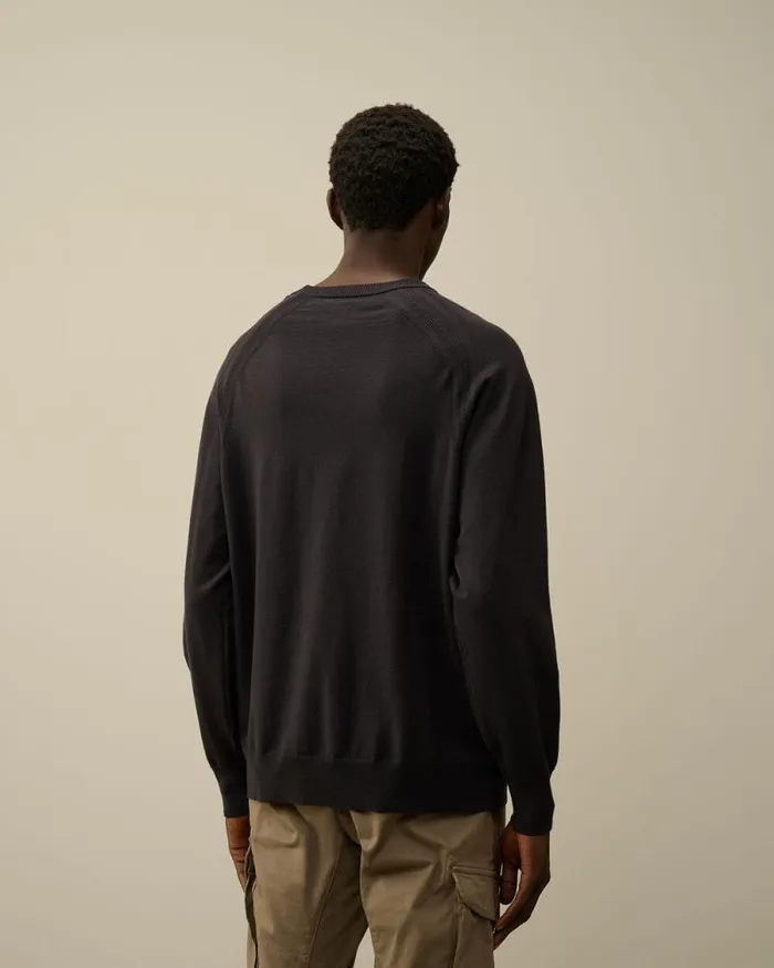 CP Company Jumpers Extra Fine Merino Wool Crew Neck Stitched Knit Black Sand 8211 Man