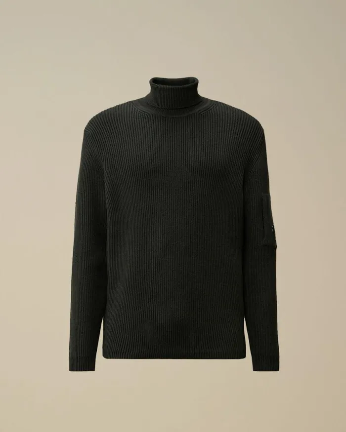 CP Company Jumpers Full Rib Turtleneck Knit Black Sand 8211 Man