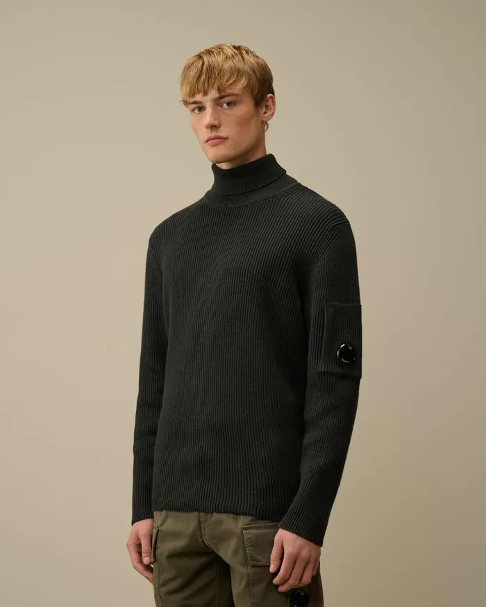CP Company Jumpers Full Rib Turtleneck Knit Black Sand 8211 Man