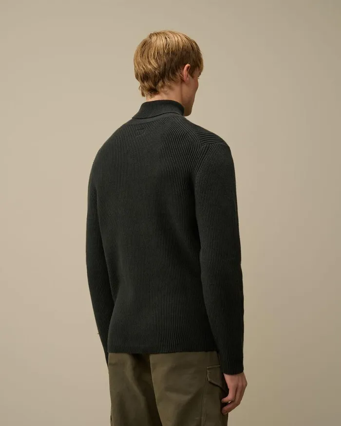 CP Company Jumpers Full Rib Turtleneck Knit Black Sand 8211 Man