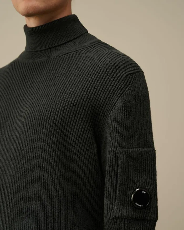 CP Company Jumpers Full Rib Turtleneck Knit Black Sand 8211 Man