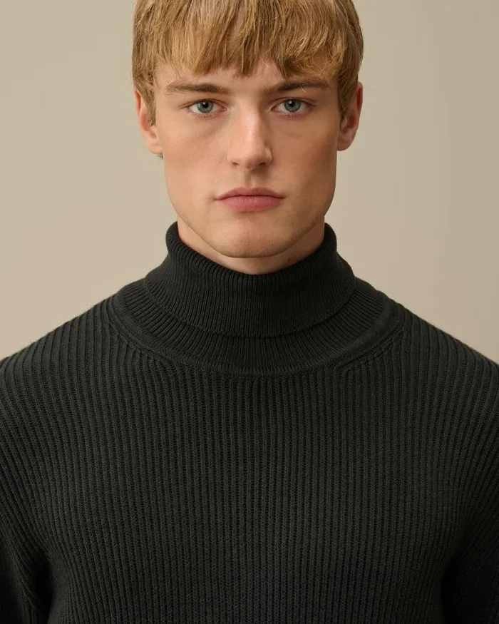 CP Company Jumpers Full Rib Turtleneck Knit Black Sand 8211 Man