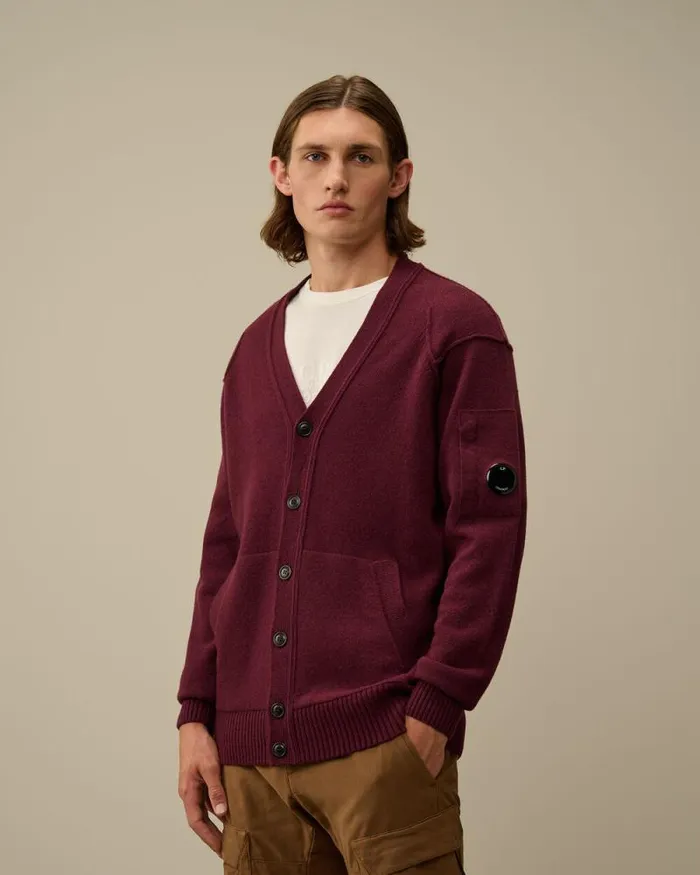 CP Company Jumpers Lambswool GRS Buttoned Cardigan Potent Purple 8211 Man