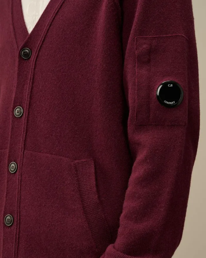 CP Company Jumpers Lambswool GRS Buttoned Cardigan Potent Purple 8211 Man