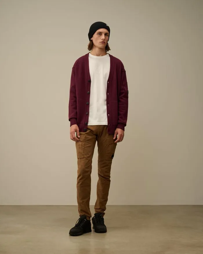 CP Company Jumpers Lambswool GRS Buttoned Cardigan Potent Purple 8211 Man