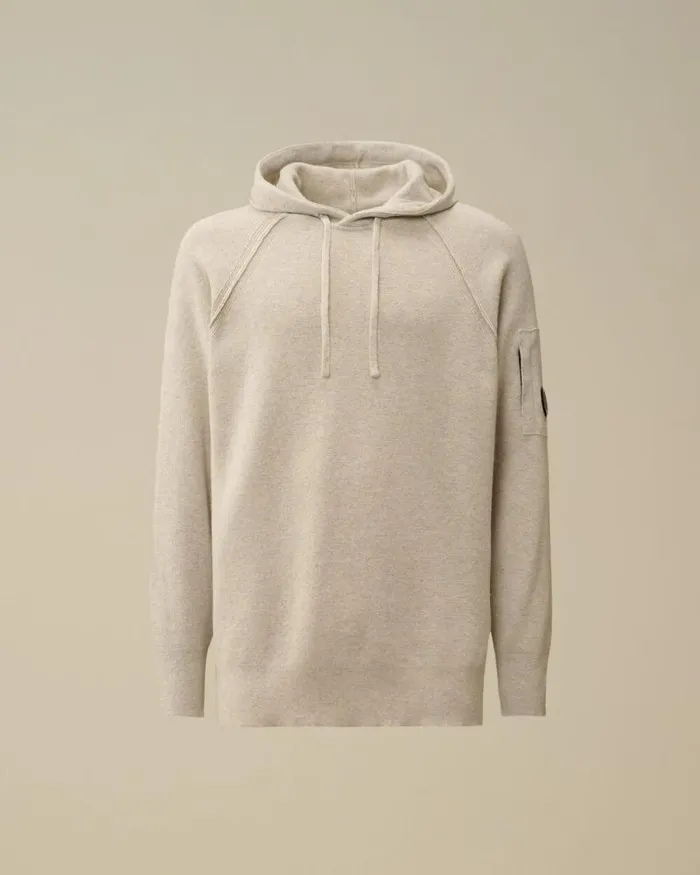 CP Company Jumpers Lambswool GRS Hooded Waffle Knit Off White Melange 8211 Man CP Company Jumpers Lambswool GRS Hooded Waffle Knit Off White Melange 8211 Man