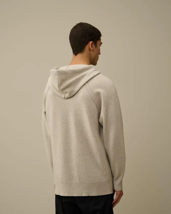 CP Company Jumpers Lambswool GRS Hooded Waffle Knit Off White Melange 8211 Man