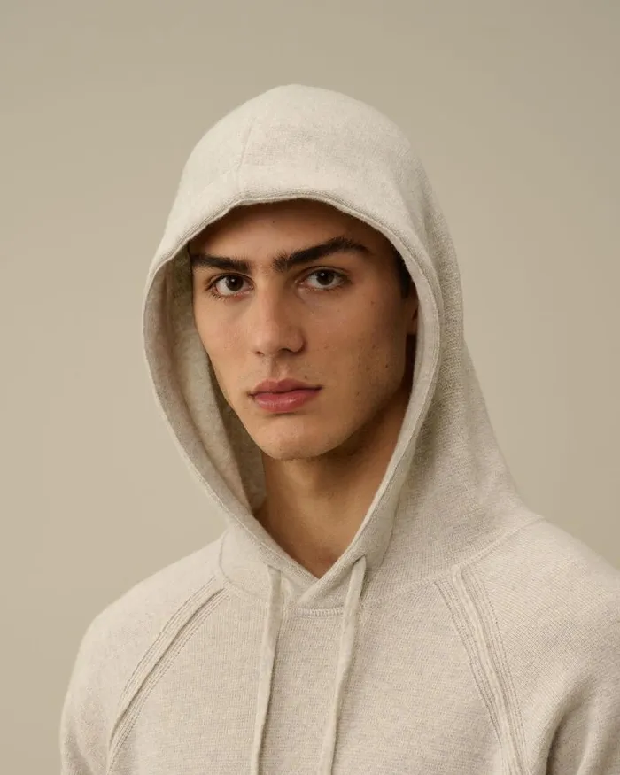 CP Company Jumpers Lambswool GRS Hooded Waffle Knit Off White Melange 8211 Man