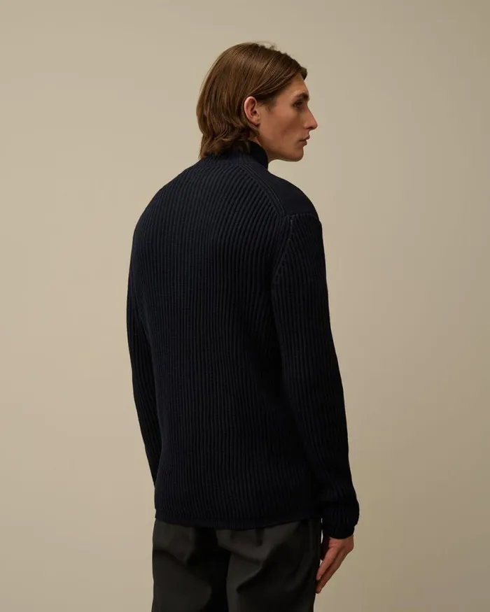 CP Company Jumpers ReWool Half Zip Knit Total Eclipse Blue 8211 Man