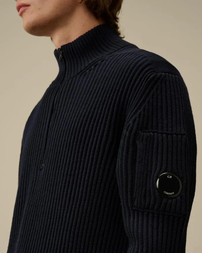 CP Company Jumpers ReWool Half Zip Knit Total Eclipse Blue 8211 Man
