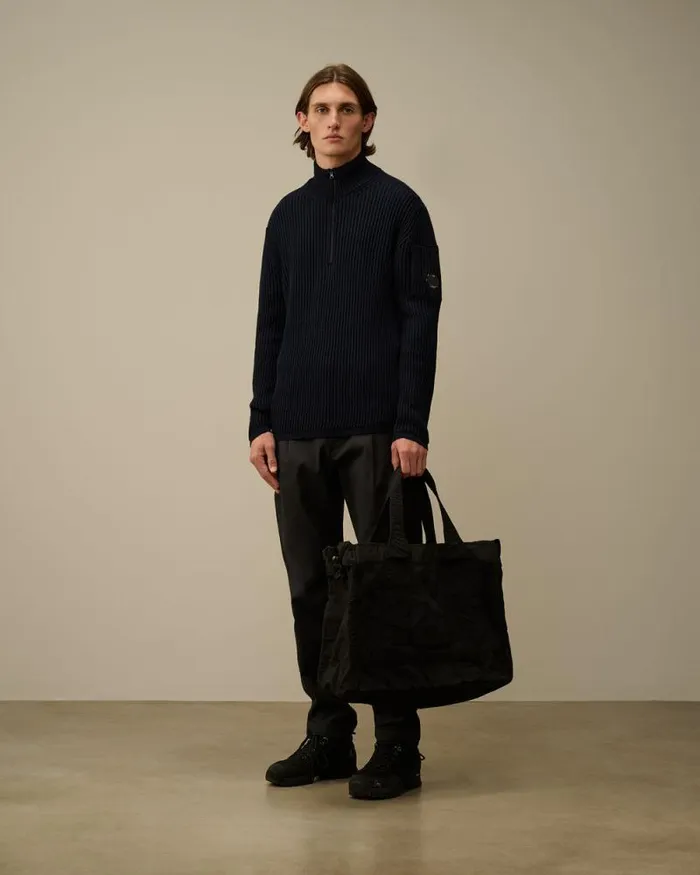 CP Company Jumpers ReWool Half Zip Knit Total Eclipse Blue 8211 Man
