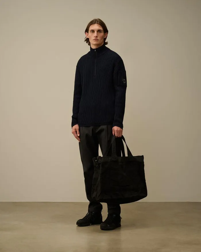 CP Company Jumpers ReWool Half Zip Knit Total Eclipse Blue 8211 Man