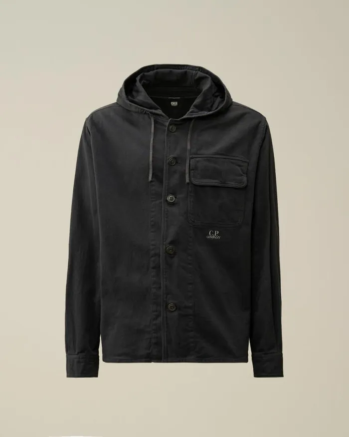 CP Company Overshirt Armored Stretch Satin Hooded Buttoned Overshirt Black Sand 8211 Man CP Company Overshirt Armored Stretch Satin Hooded Buttoned Overshirt Black Sand 8211 Man