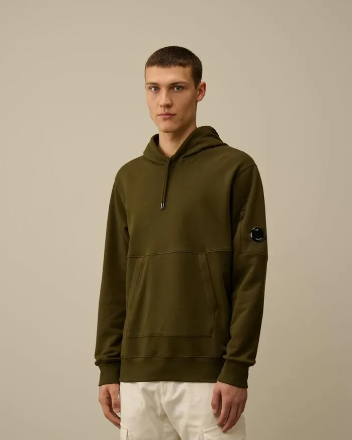 CP Company Sweatshirts Diagonal Raised Fleece Lens Hooded Sweatshirt Ivy Green 8211 Man