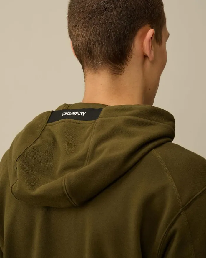 CP Company Sweatshirts Diagonal Raised Fleece Lens Hooded Sweatshirt Ivy Green 8211 Man