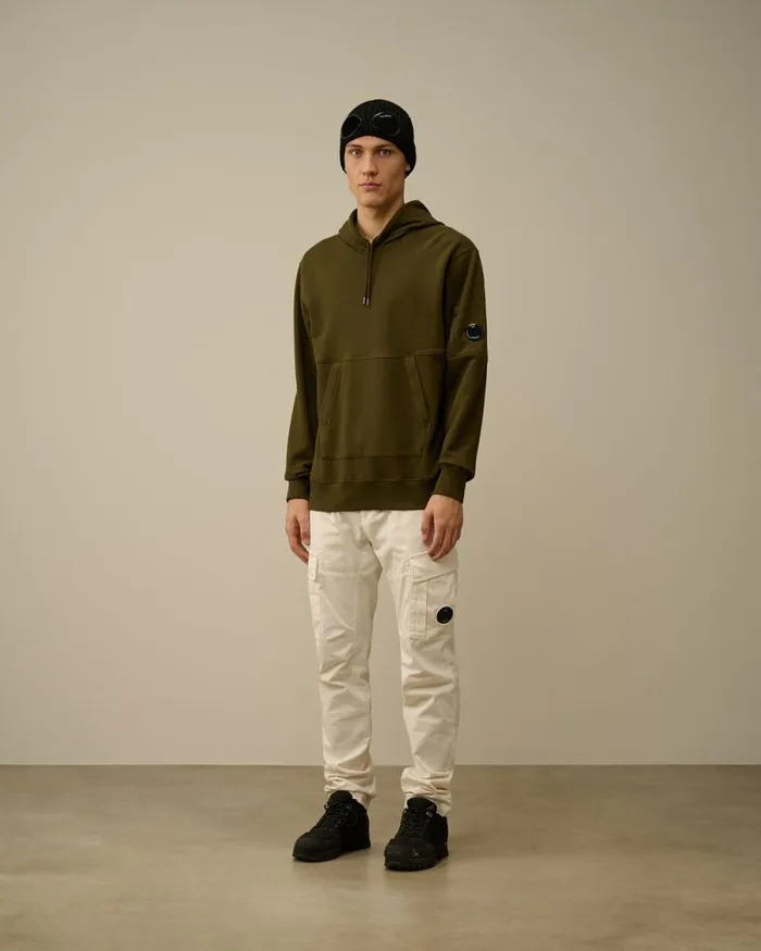 CP Company Sweatshirts Diagonal Raised Fleece Lens Hooded Sweatshirt Ivy Green 8211 Man
