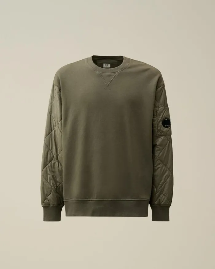 CP Company Sweatshirts Diagonal Raised Fleece Mixed Quilted Crew Neck Sweatshirt Grape Leaf Green 8211 Man CP Company Sweatshirts Diagonal Raised Fleece Mixed Quilted Crew Neck Sweatshirt Grape Leaf Green 8211 Man