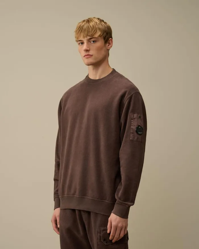 CP Company Sweatshirts Reverse Brushed and Emerized Diagonal Fleece Crewneck Sweatshirt Boulevard Violet 8211 Man