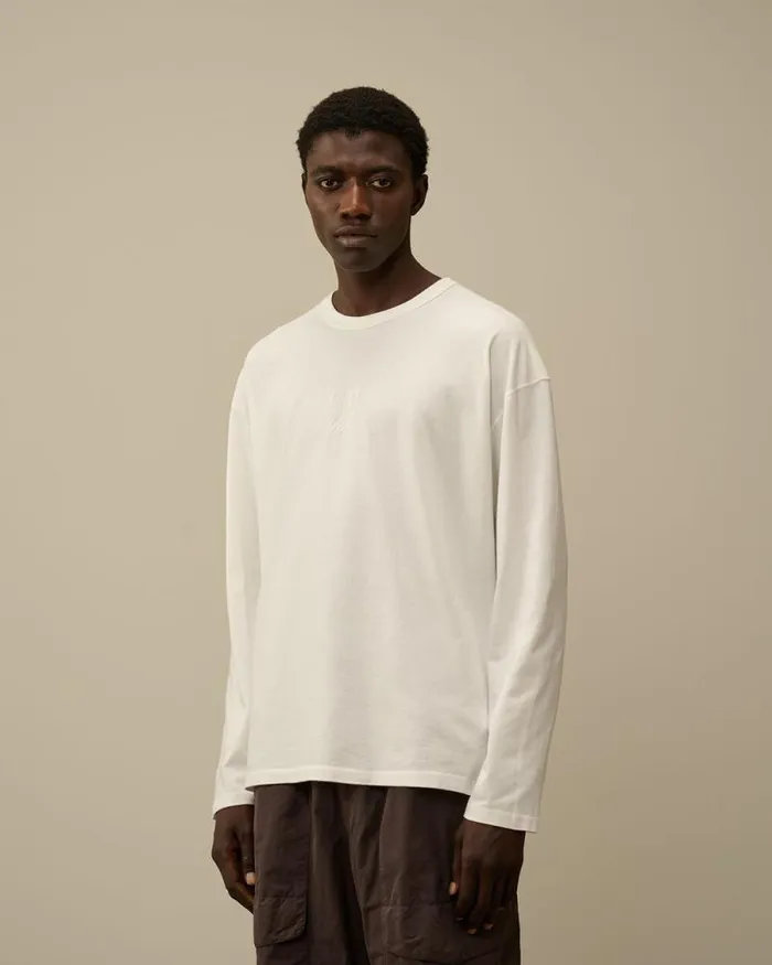 CP Company Tshirts and Polo 201 Jersey Boxy Longsleeve Logo TShirt Gauze White 8211 Man