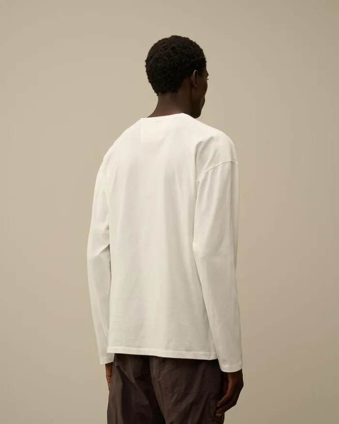 CP Company Tshirts and Polo 201 Jersey Boxy Longsleeve Logo TShirt Gauze White 8211 Man
