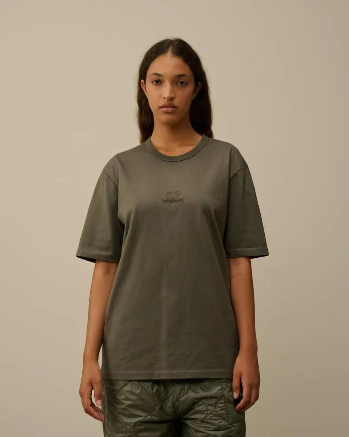 CP Company Tshirts and Polo Mercerized 302 Jersey Twisted Logo Graphic TShirt Grape Leaf Green 8211 Man