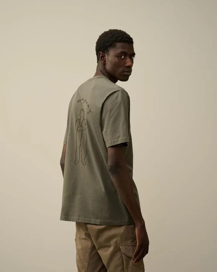CP Company Tshirts and Polo Mercerized 302 Jersey Twisted Logo Graphic TShirt Grape Leaf Green 8211 Man