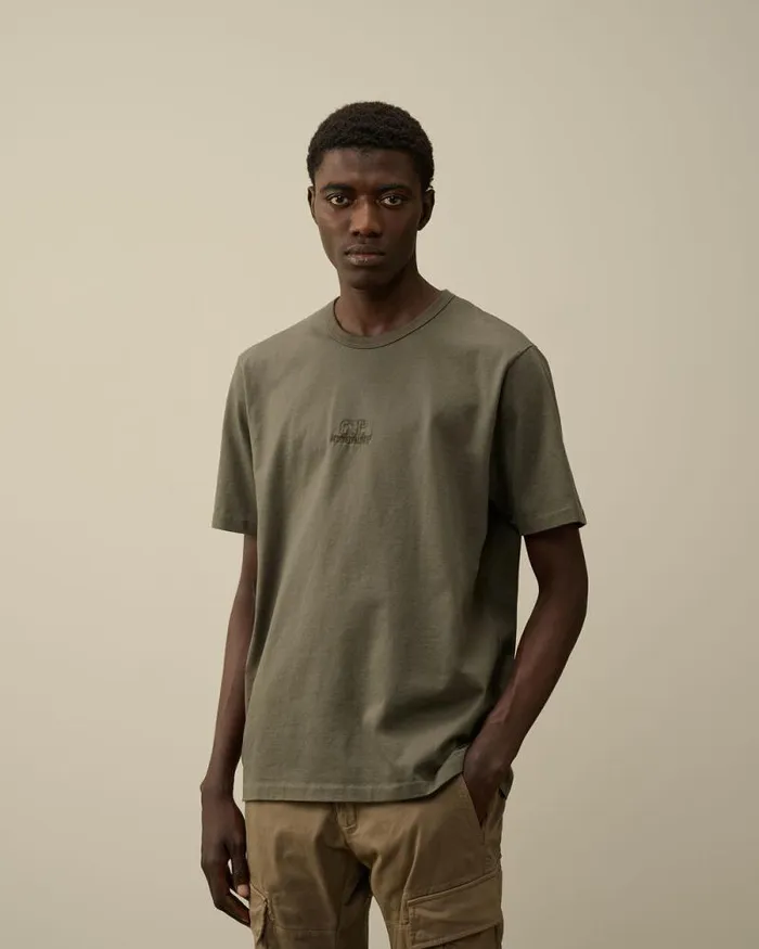 CP Company Tshirts and Polo Mercerized 302 Jersey Twisted Logo Graphic TShirt Grape Leaf Green 8211 Man