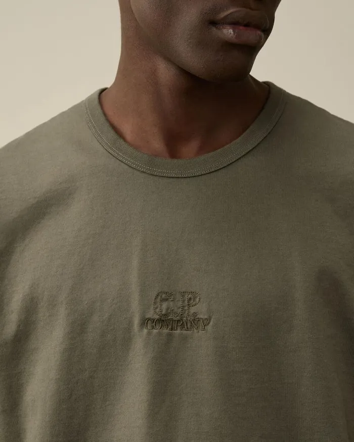 CP Company Tshirts and Polo Mercerized 302 Jersey Twisted Logo Graphic TShirt Grape Leaf Green 8211 Man