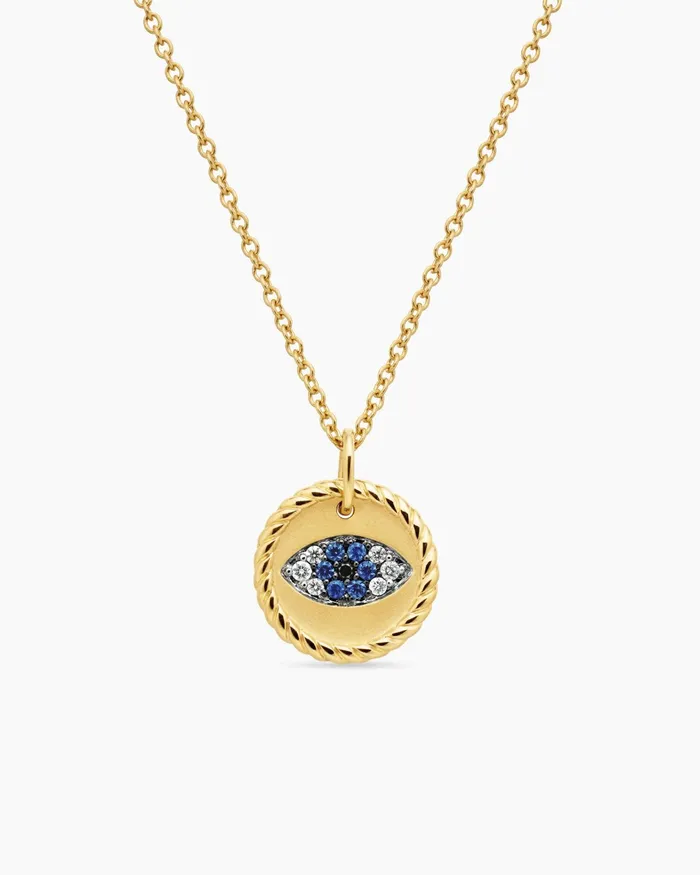 Cable Collectibles Evil Eye Necklace In 18K Yellow Gold With Pav Blue Sapphires And Diamonds 11mm Women David Yurman Pendant Cable Collectibles Evil Eye Necklace In 18K Yellow Gold With Pav Blue Sapphires And Diamonds 11mm Women David Yurman Pendant