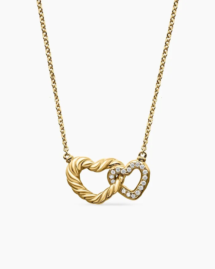 Cable Collectibles Interlocking Heart Necklace In 18K Yellow Gold With Diamonds 206mm Women David Yurman Pendant Cable Collectibles Interlocking Heart Necklace In 18K Yellow Gold With Diamonds 206mm Women David Yurman Pendant