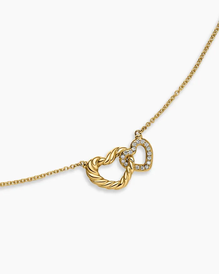 Cable Collectibles Interlocking Heart Necklace In 18K Yellow Gold With Diamonds 206mm Women David Yurman Pendant Cable Collectibles Interlocking Heart Necklace In 18K Yellow Gold With Diamonds 206mm Women David Yurman Pendant