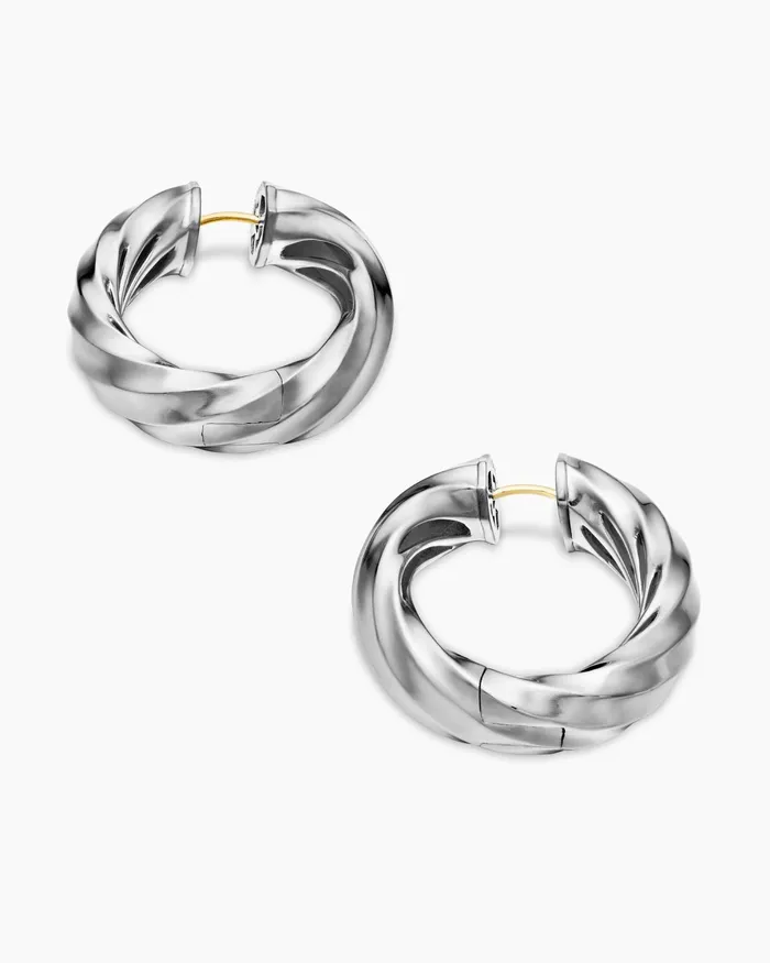 Cable Edge Hoop Earrings In Sterling Silver 289mm Women David Yurman Hoop Cable Edge Hoop Earrings In Sterling Silver 289mm Women David Yurman Hoop