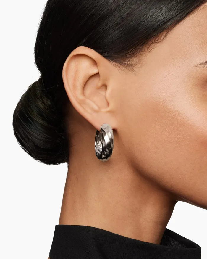 Cable Edge Hoop Earrings In Sterling Silver 289mm Women David Yurman Hoop Cable Edge Hoop Earrings In Sterling Silver 289mm Women David Yurman Hoop