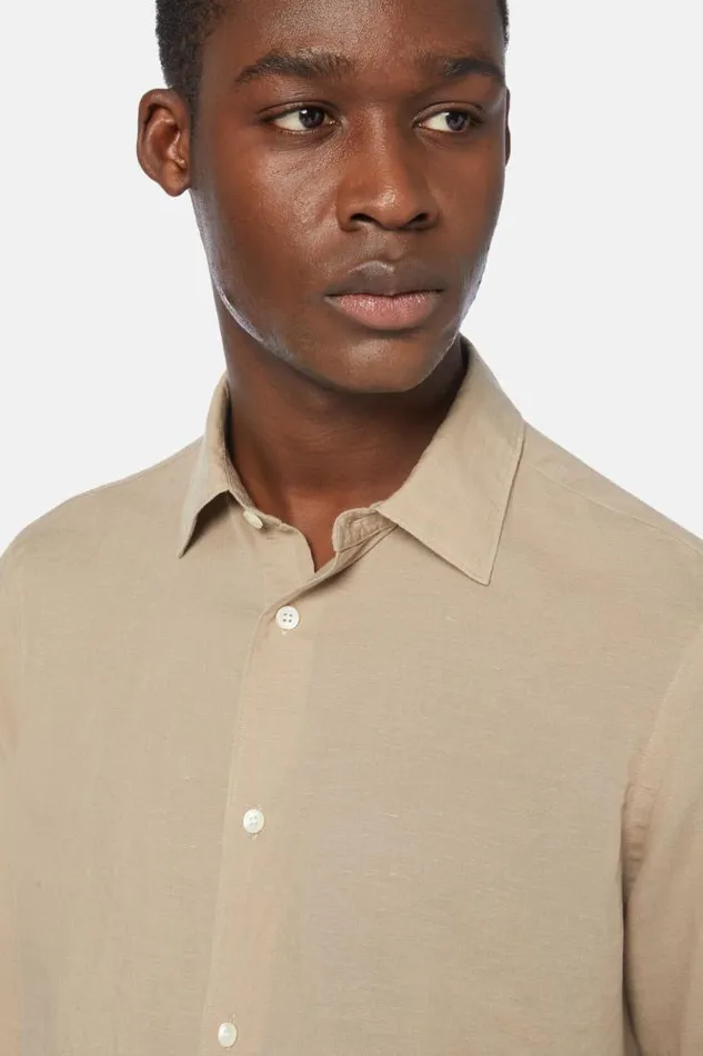 Casual Shirts Men Boggi Milano Regular Fit Beige Tencel Linen Shirt Sand Casual Shirts Men Boggi Milano Regular Fit Beige Tencel Linen Shirt Sand