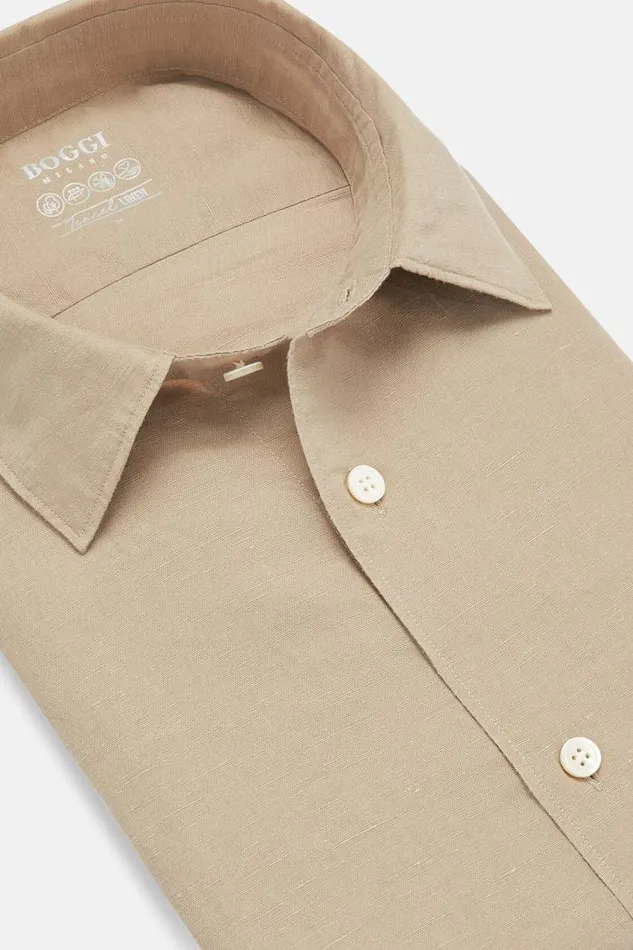 Casual Shirts Men Boggi Milano Regular Fit Beige Tencel Linen Shirt Sand Casual Shirts Men Boggi Milano Regular Fit Beige Tencel Linen Shirt Sand
