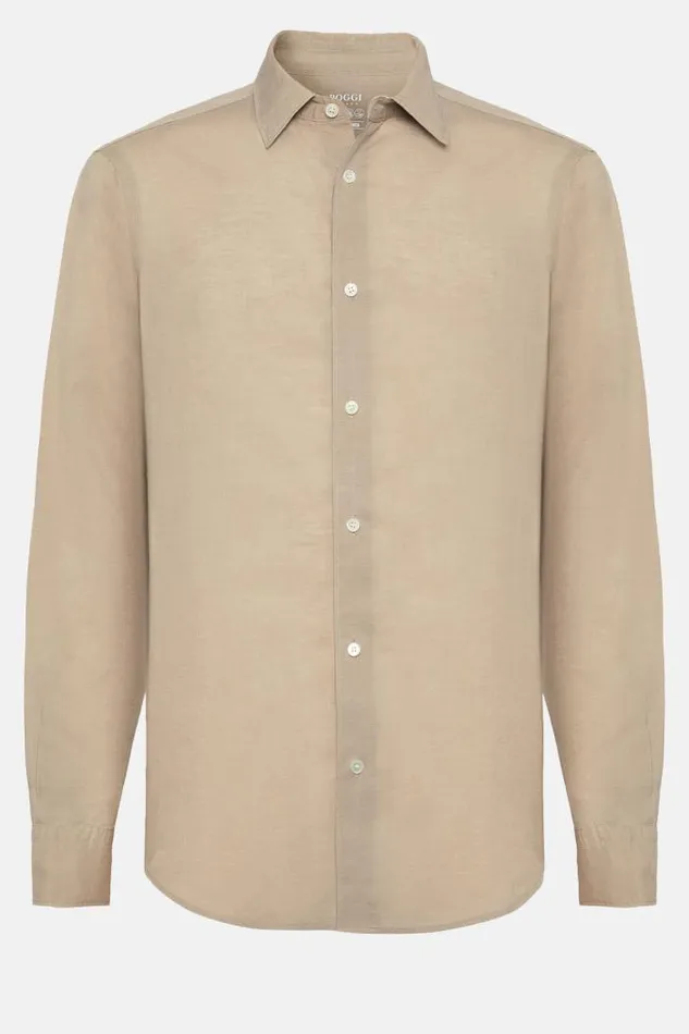 Casual Shirts Men Boggi Milano Regular Fit Beige Tencel Linen Shirt Sand Casual Shirts Men Boggi Milano Regular Fit Beige Tencel Linen Shirt Sand