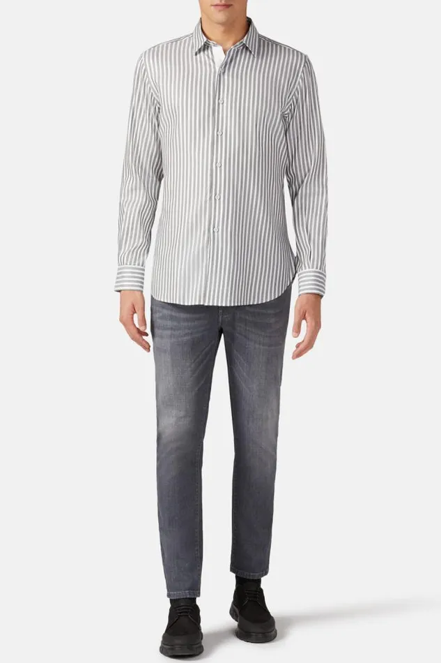 Casual Shirts Men Boggi Milano Regular Fit Green Striped Cotton AND Tencel Shirt Green Casual Shirts Men Boggi Milano Regular Fit Green Striped Cotton AND Tencel Shirt Green