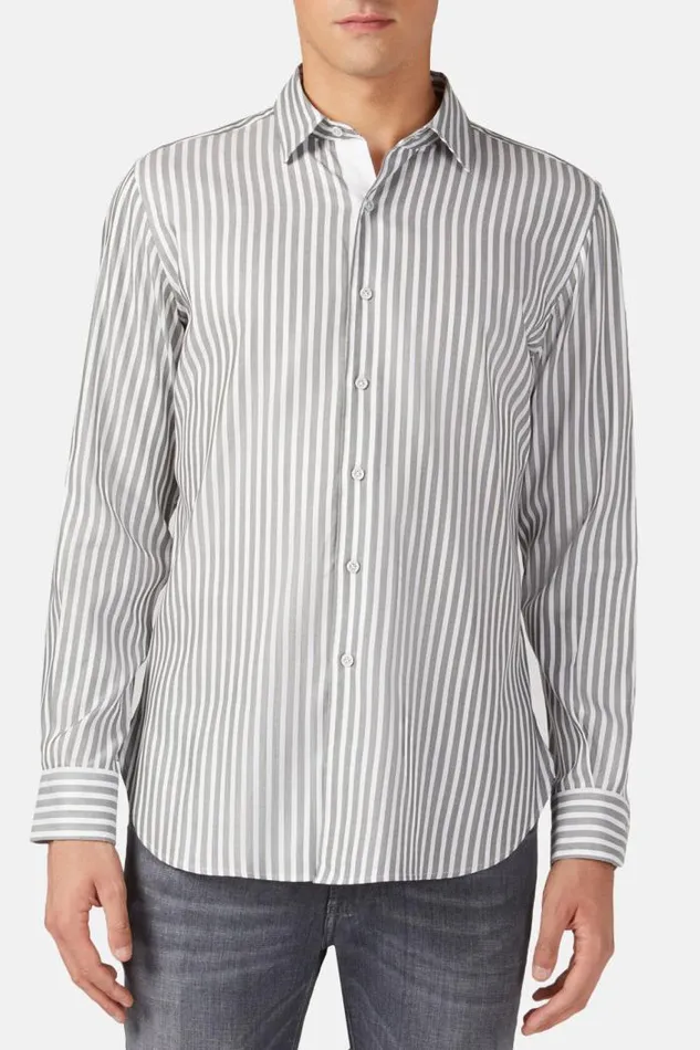 Casual Shirts Men Boggi Milano Regular Fit Green Striped Cotton AND Tencel Shirt Green Casual Shirts Men Boggi Milano Regular Fit Green Striped Cotton AND Tencel Shirt Green