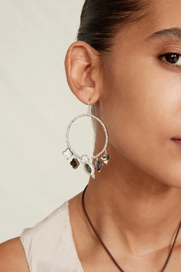 Chan Luu Earrings Women Clover Hoop Earrings Abalone Mix