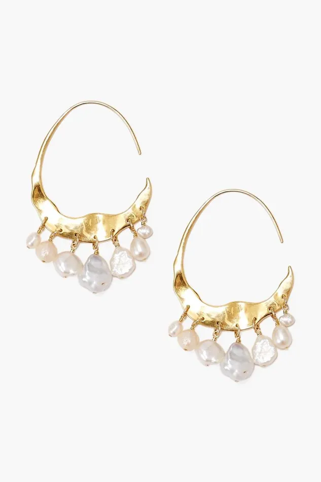 Chan Luu Earrings Women Crescent White Pearl And Gold Hoop Earrings