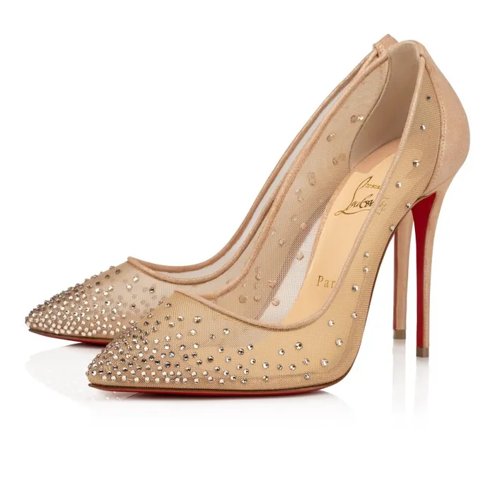 Christian Louboutin Pumps Women Follies Strass 100 Mm Pumps 8211 Net Suede Calf And Strass 8211 Light Silk