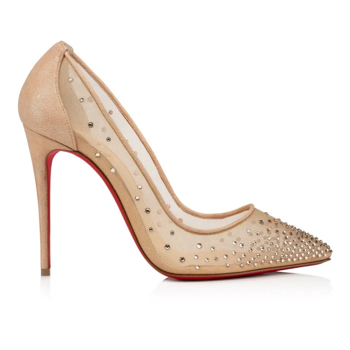 Christian Louboutin Pumps Women Follies Strass 100 Mm Pumps 8211 Net Suede Calf And Strass 8211 Light Silk