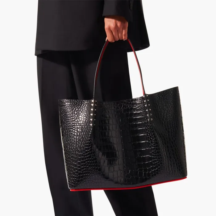 Christian Louboutin Totes Women Cabarock Large Tote Bag 8211 Alligator Embossed Calf Leather And Spikes 8211 Black