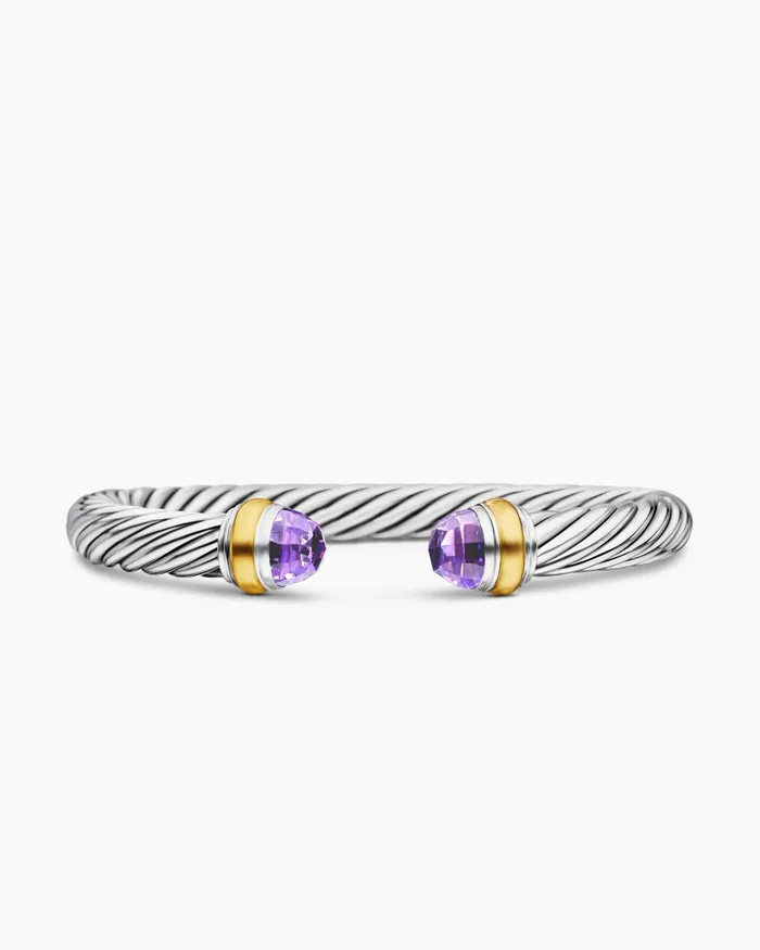 Classic Cable Bracelet In Sterling Silver With 14K Yellow Gold 7mm Women David Yurman Cuff Classic Cable Bracelet In Sterling Silver With 14K Yellow Gold 7mm Women David Yurman Cuff